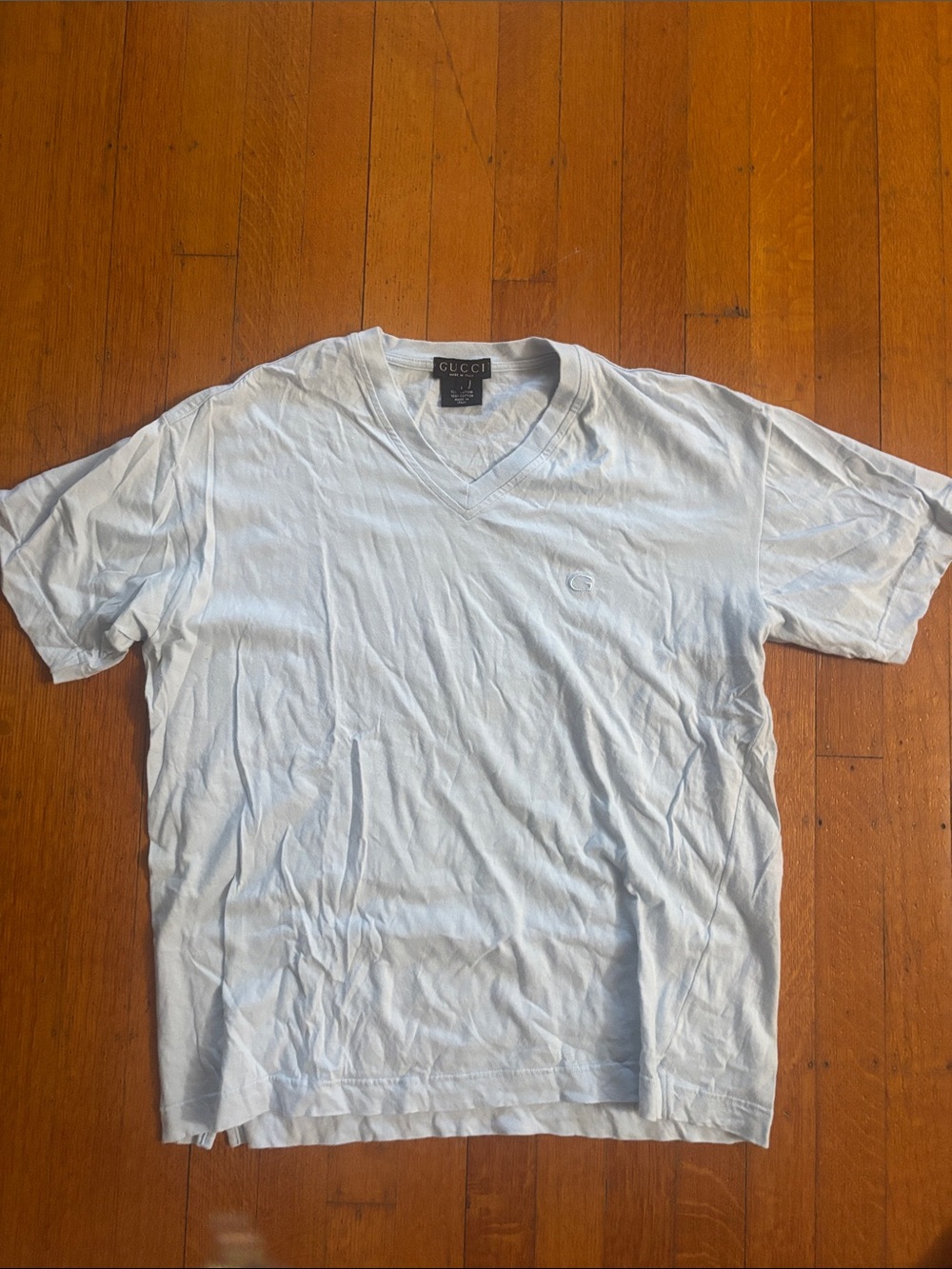 Gucci Light Blue V-Neck Cotton Tee
